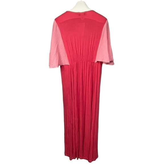 Woo Hot Pink, Pale Pink V-neck Summer Flutter Sleeve Beach Maxi Dress, NWT, L - Picture 2 of 7
